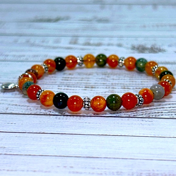 Handmade Fall Pumpkin Charm Bracelet with Natural Indian Agate & Sun Stones! - Picture 3 of 6